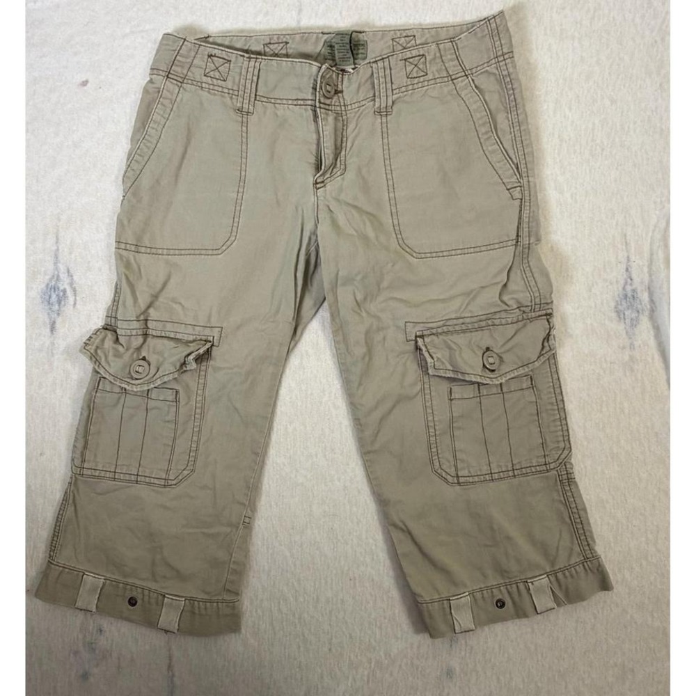 American Eagle Cargo Capri Pants Womens 4 Khaki Utility Zip‎ Cuff Y2K